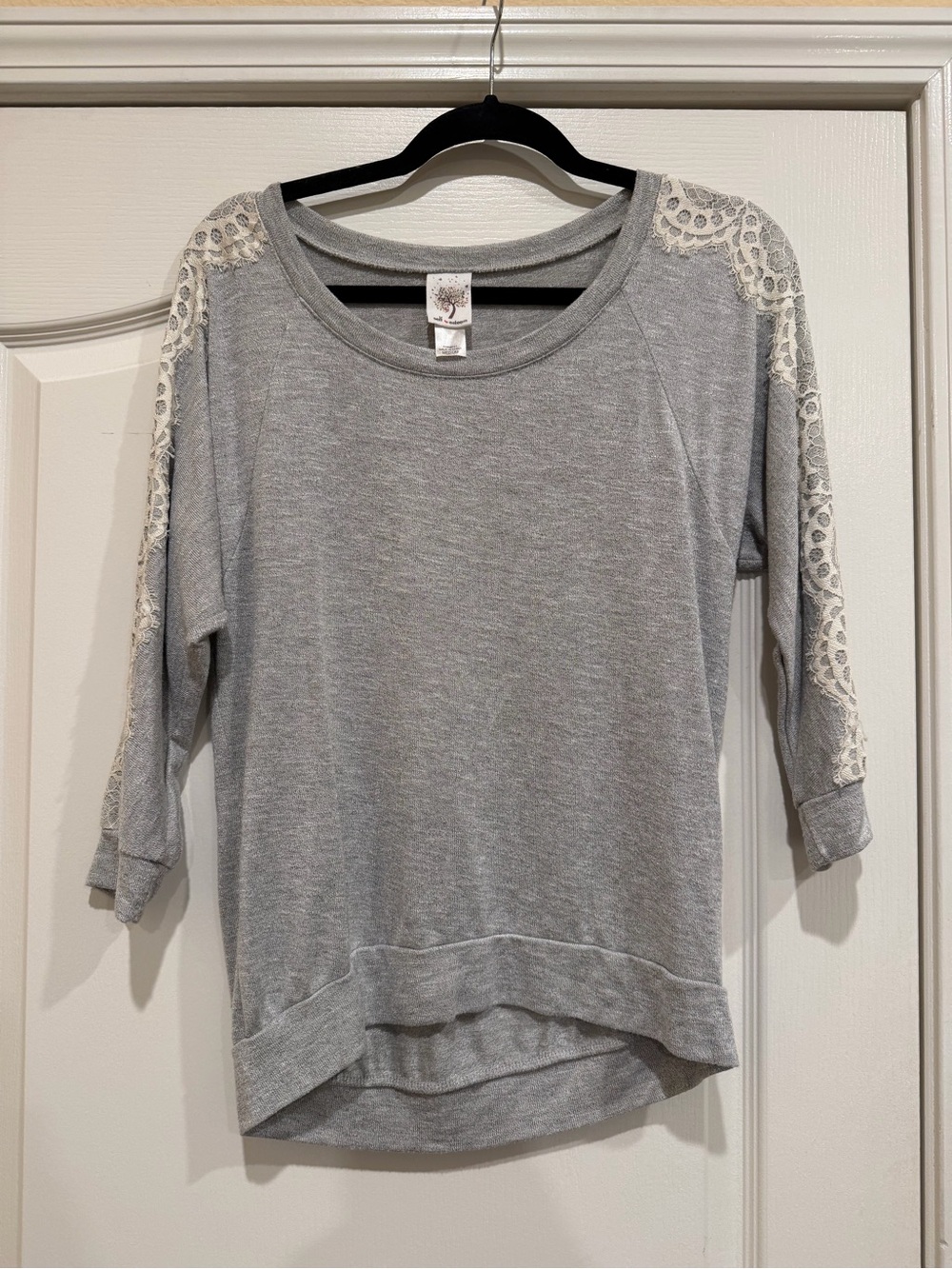 Self Esteem Top with Cream Lace Shoulder Detail